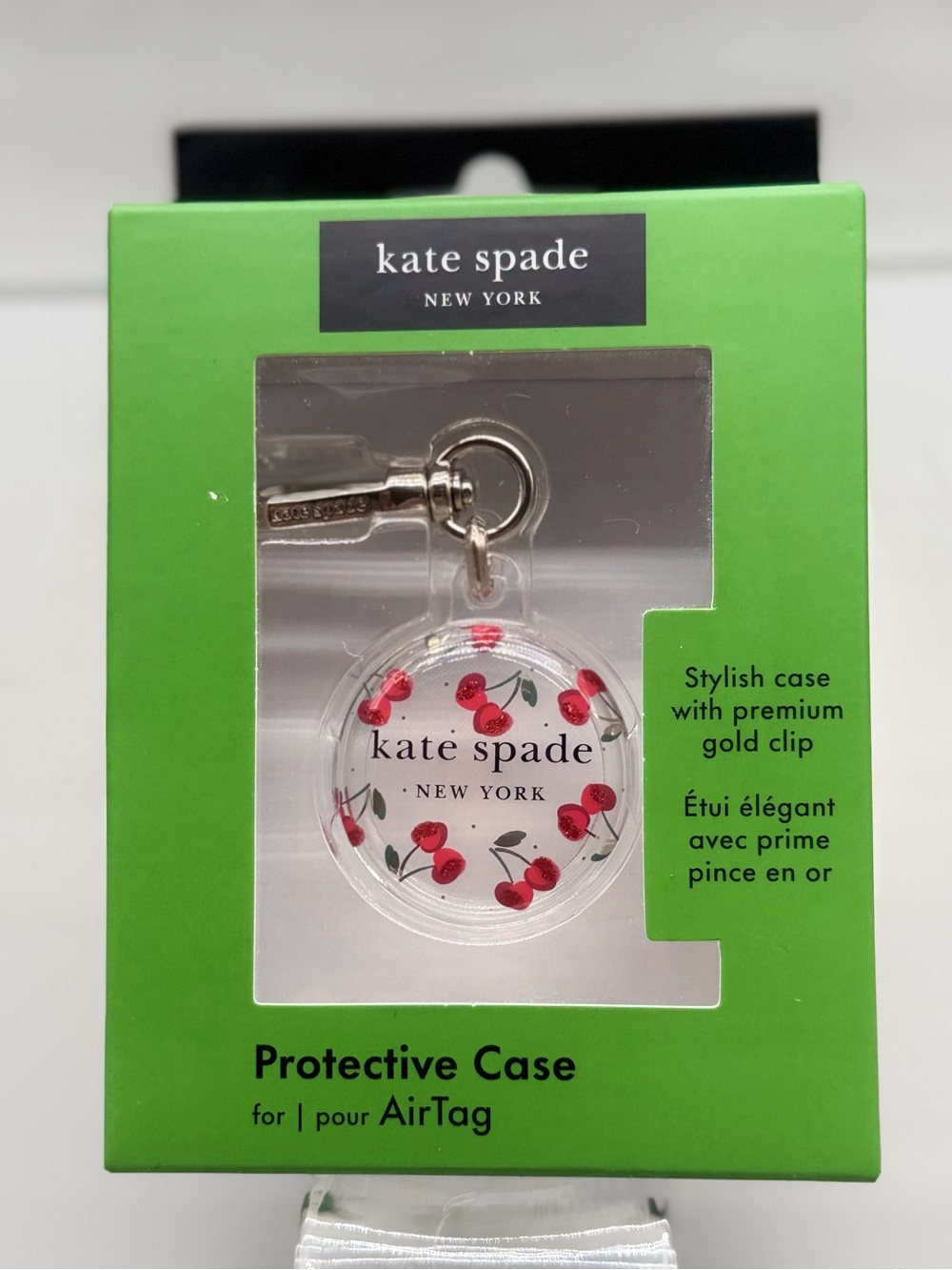 kate spade AirTag Protective Case with Cherry Print - Green Box, Red Cherries